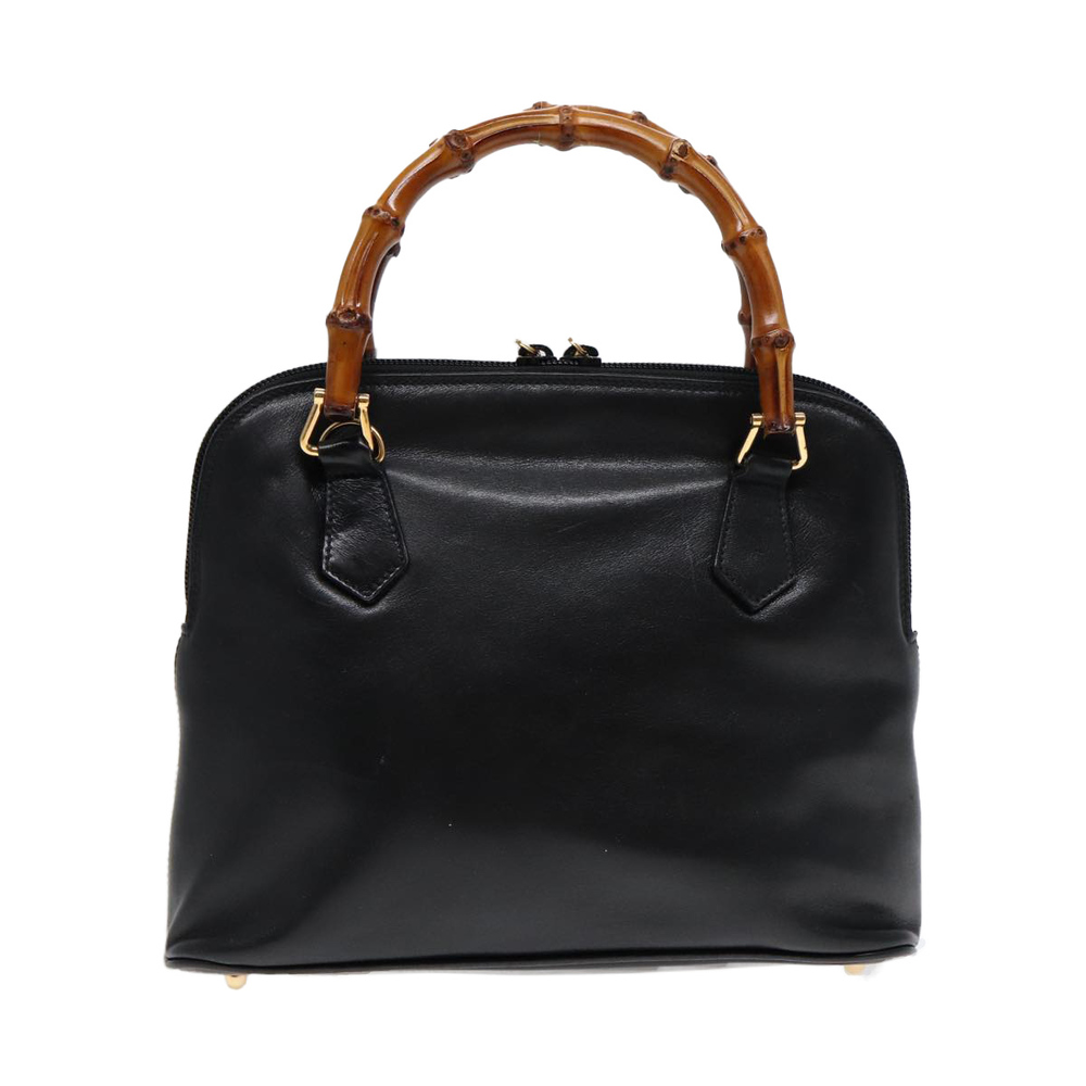 GUCCI Bamboo Hand Bag Leather Black Gold Auth ep5486 - Picture 2 of 16